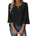 thumbnail image 4 of MEICHEN Womens 3/4 Sleeve Tops Cotton Linen Shirts V Neck Lace Casual Loose Fit Blouses Fashion Womens Summer Essentials Tops, 4 of 7