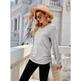thumbnail image 6 of Female T Shirts Long Sleeve V Neck Basic Tee Casual Loose Fit Soft Fall Tops Outfits Light Grey M, 6 of 9
