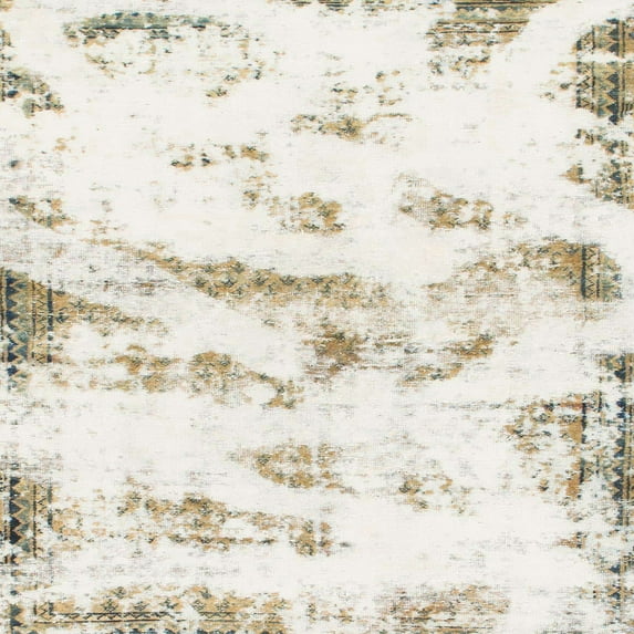 Ahgly Company Machine Washable Indoor Square Abstract Tan Brown Area Rugs, 5' Square