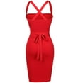 thumbnail image 3 of Women's Body Wrap Spaghetti Strap Knee Length Bodycon Ribbed Sexy Bandage Dress RED L, 3 of 7
