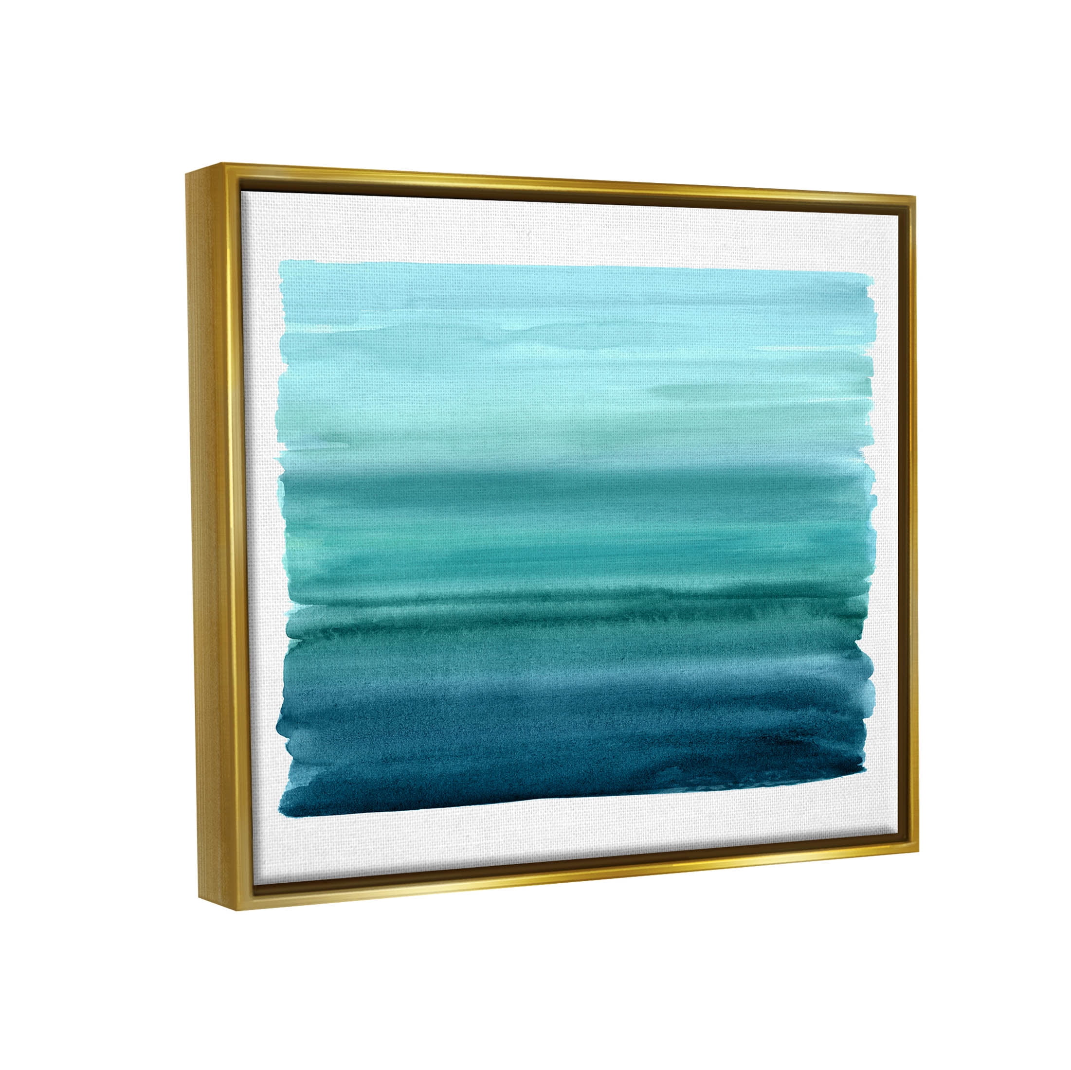 Stupell Industries Turquoise Gradient Shape Painting Graphic Art Metallic Gold Floating Framed Canvas Print Wall Art, Design by Allie Corbin