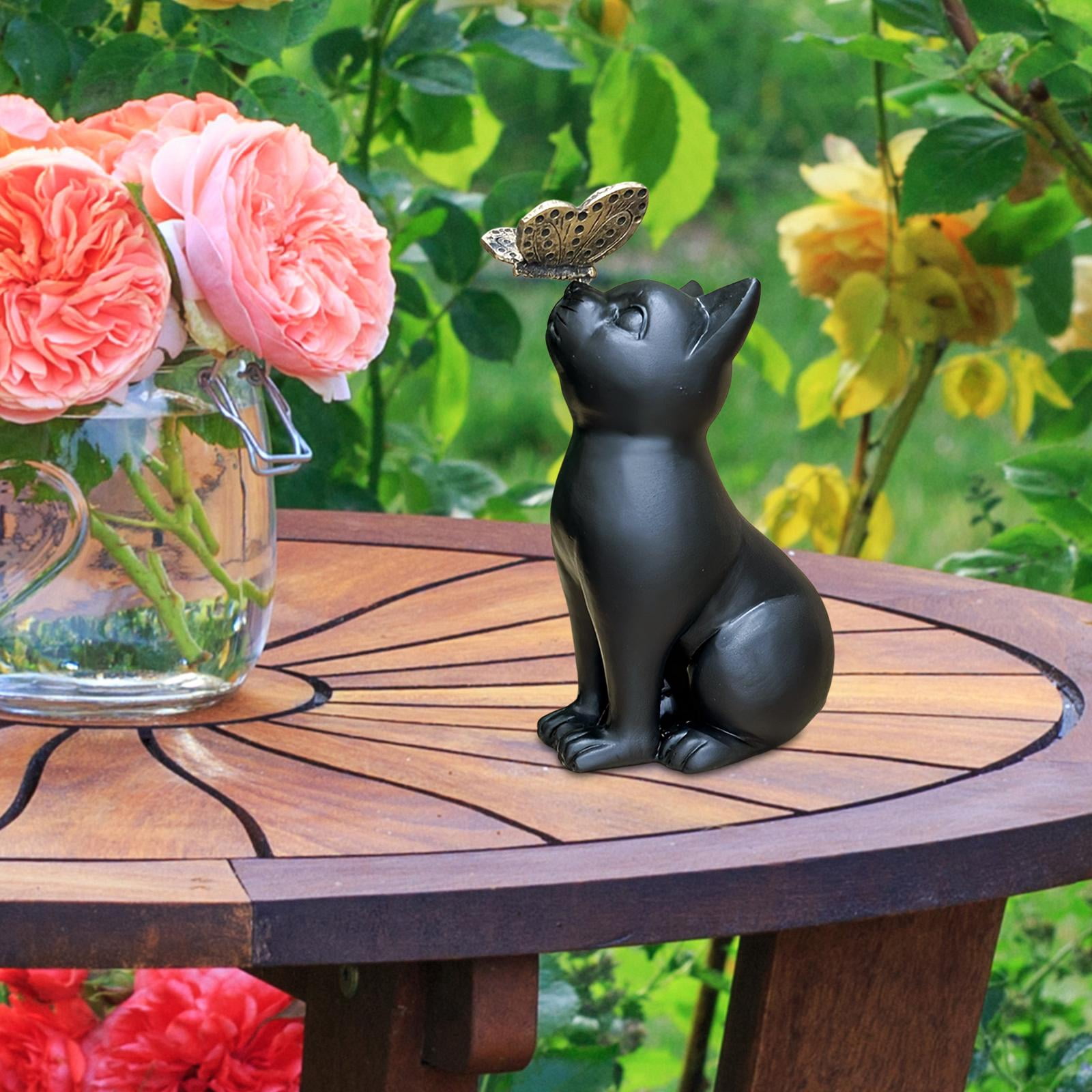 simhoa Cat Figurine Animal Sculpture Crafts Ornament Cat Memorial Statue Pet Memorial Gifts for Living Room Yard Outdoor House Decor