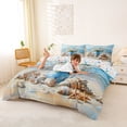 thumbnail image 3 of jejeloiu Coastal Floral Vase Bedding,Seashell Beach Scene Duvet Cover Full For Boys,Blue Beige,Colorful Stars Reversible,3pcs,1 Duvet Cover and 2 Pillowcases, 3 of 6
