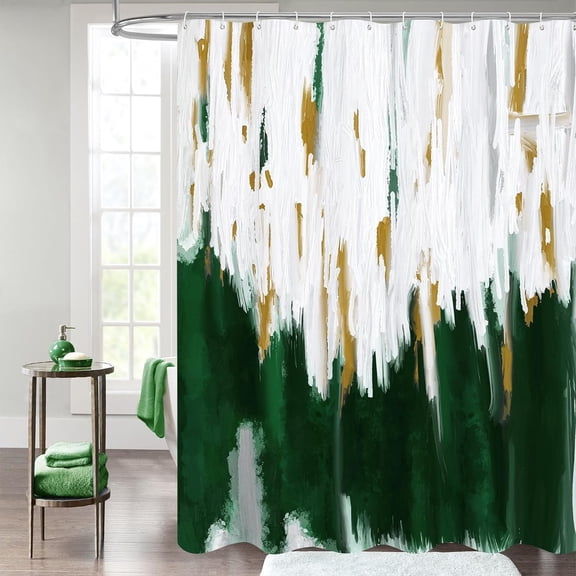 Dark Green Shower Curtains for Chic Modern Abstract Bathroom Decor, Emerald Green Fabric Shower Curtain, Brush Strokes Oil Painting Style, 72 x 72