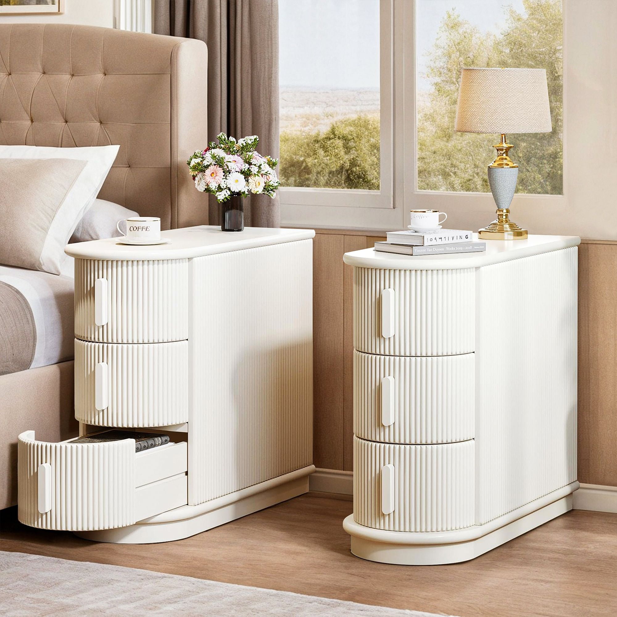 Demi Bonn Narrow Side Table with 3 Drawers, Wood Side End Table, Nightstand and Bedside Table with Storage, for Small Spaces, White