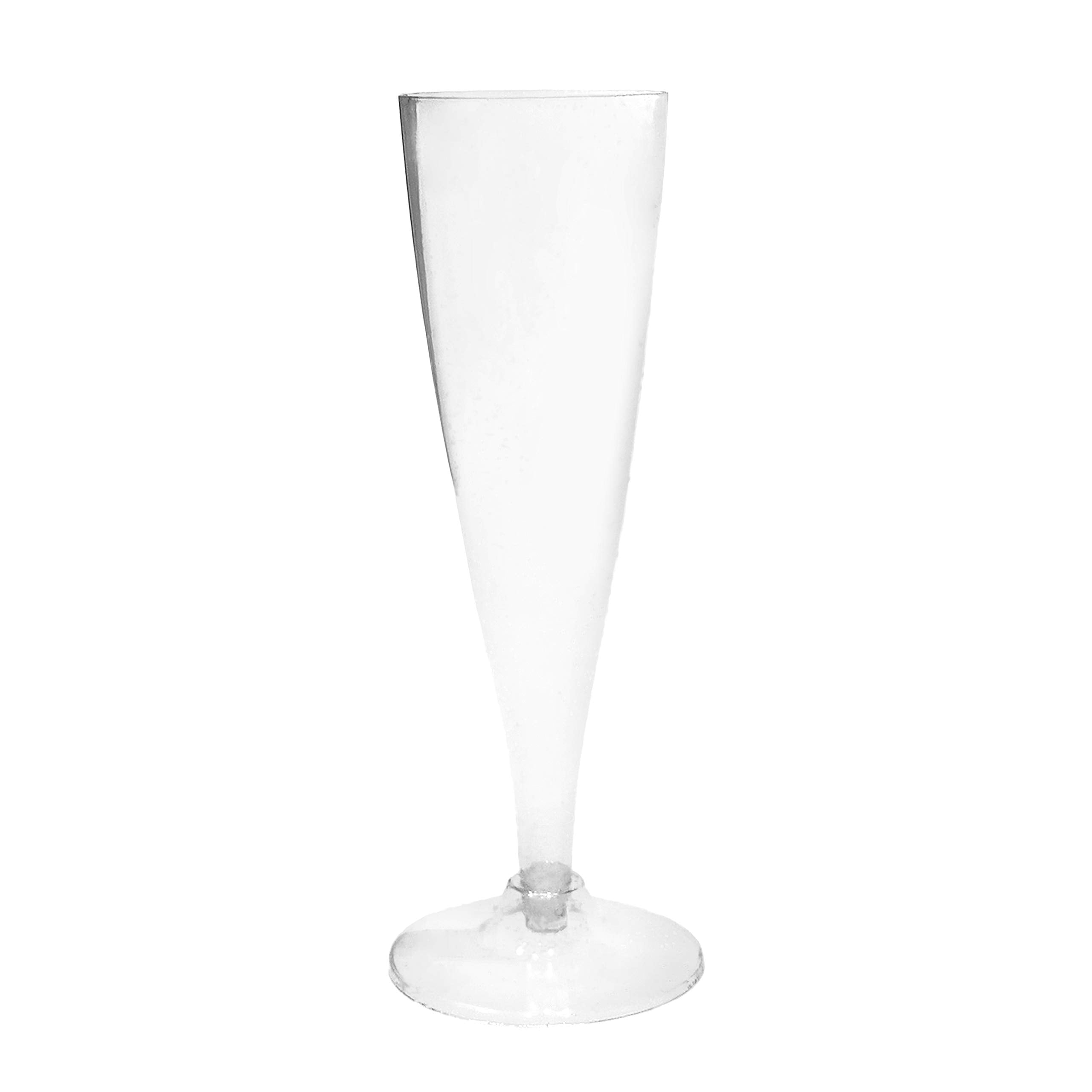 Oasis Creations Plastic Champagne Flutes Glasses Set (100 Count) 4.5 Ounce - Clear Stem Cups 2 Pieces - Ideal for Birthday Party, Wedding Reception and Other Celebration!