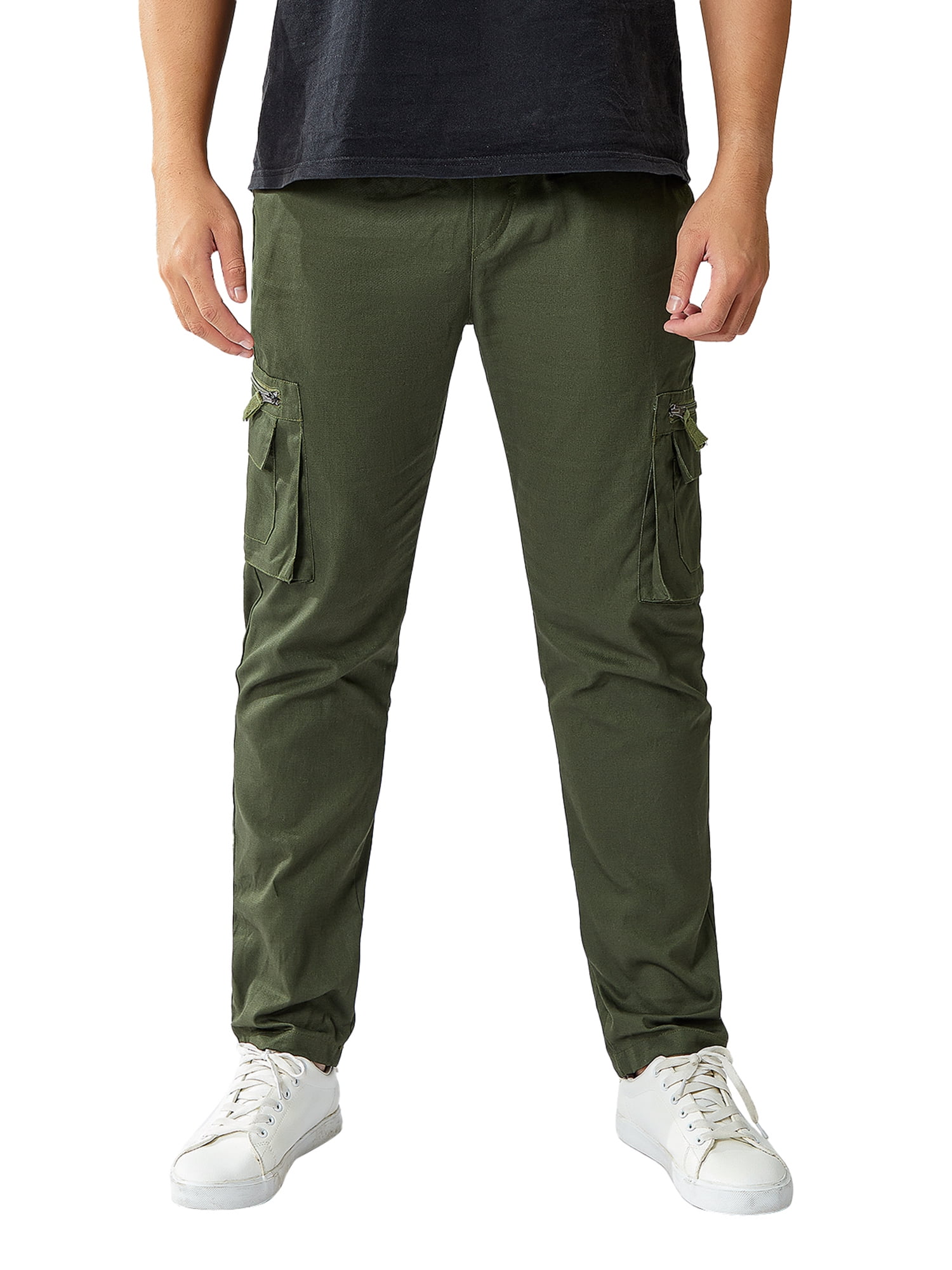 Mens Plain Cargo Combat Work Trousers Elasticated Waist Casual Military
