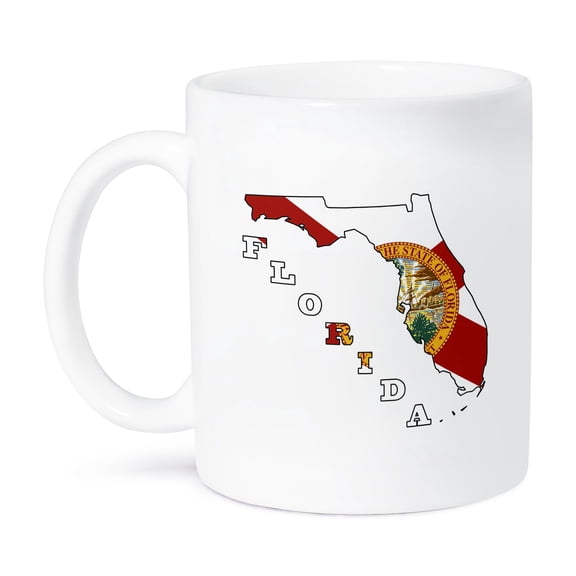 3dRose, Florida state flag in the outline map and letters of Florida, 11oz Mug