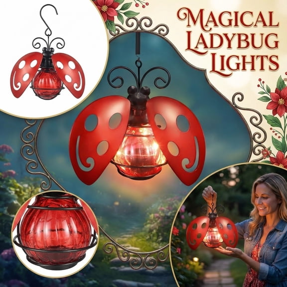 Outdoor Garden Decor Outdoor Solar Light Ladybug Metal Yard Decor, Hanging Solar Light Patio Porch Yard Holiday Party Accents