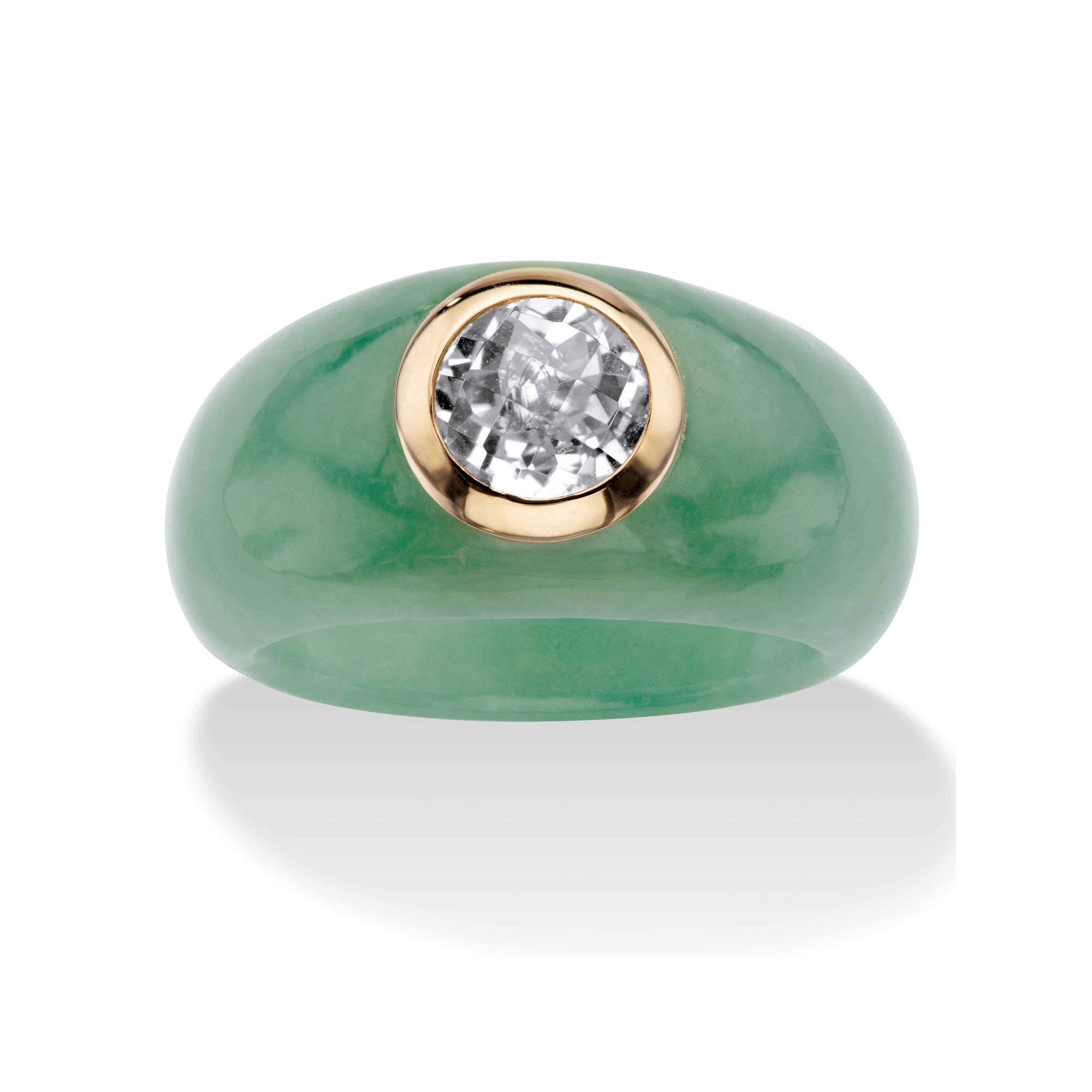PalmBeach Jewelry Genuine Green Jade and White Topaz Accent Ring 1.55 TCW in Solid 10k Yellow Gold