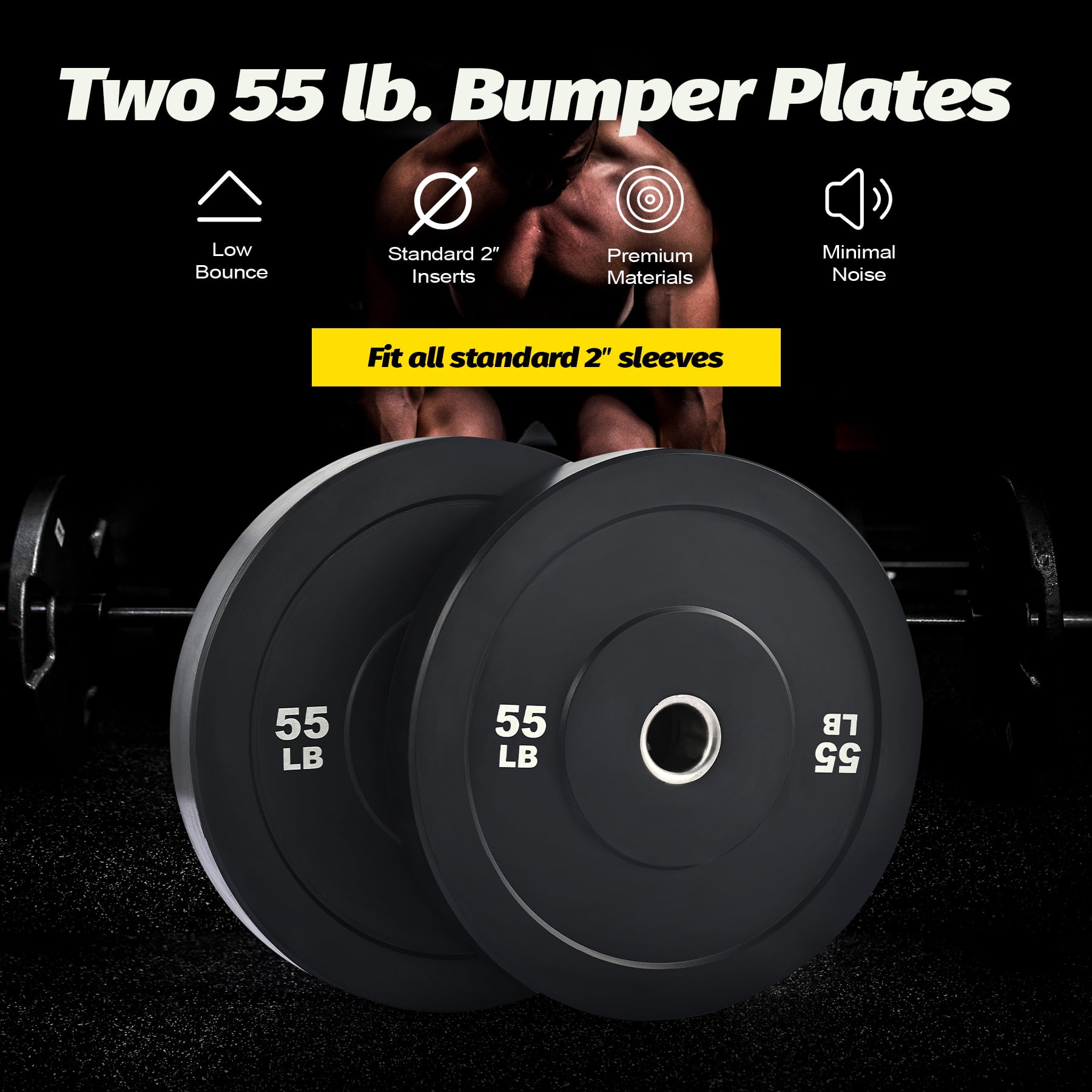 Home Gym Bumper Barbell Plate with 2 Inch Steel Insert for Workout Strength Training Olympic Rubber Barbell Weight Plates 