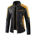 thumbnail image 5 of Herrnalise Men's Coat Loose Fashion Slim Trend Plush Youth Leather Jacket Men's Coat Yellow, 5 of 5