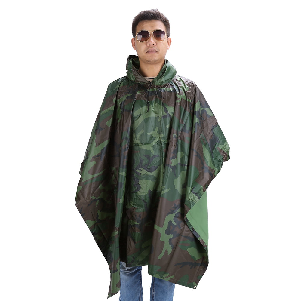 Army Waterproof Festival Rain Ripstop  Military Camping Hiking hooded Poncho #LF 