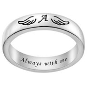 Personalized Planet Silver Plated Initial and Angel Wing Memorial Ring ,Women's