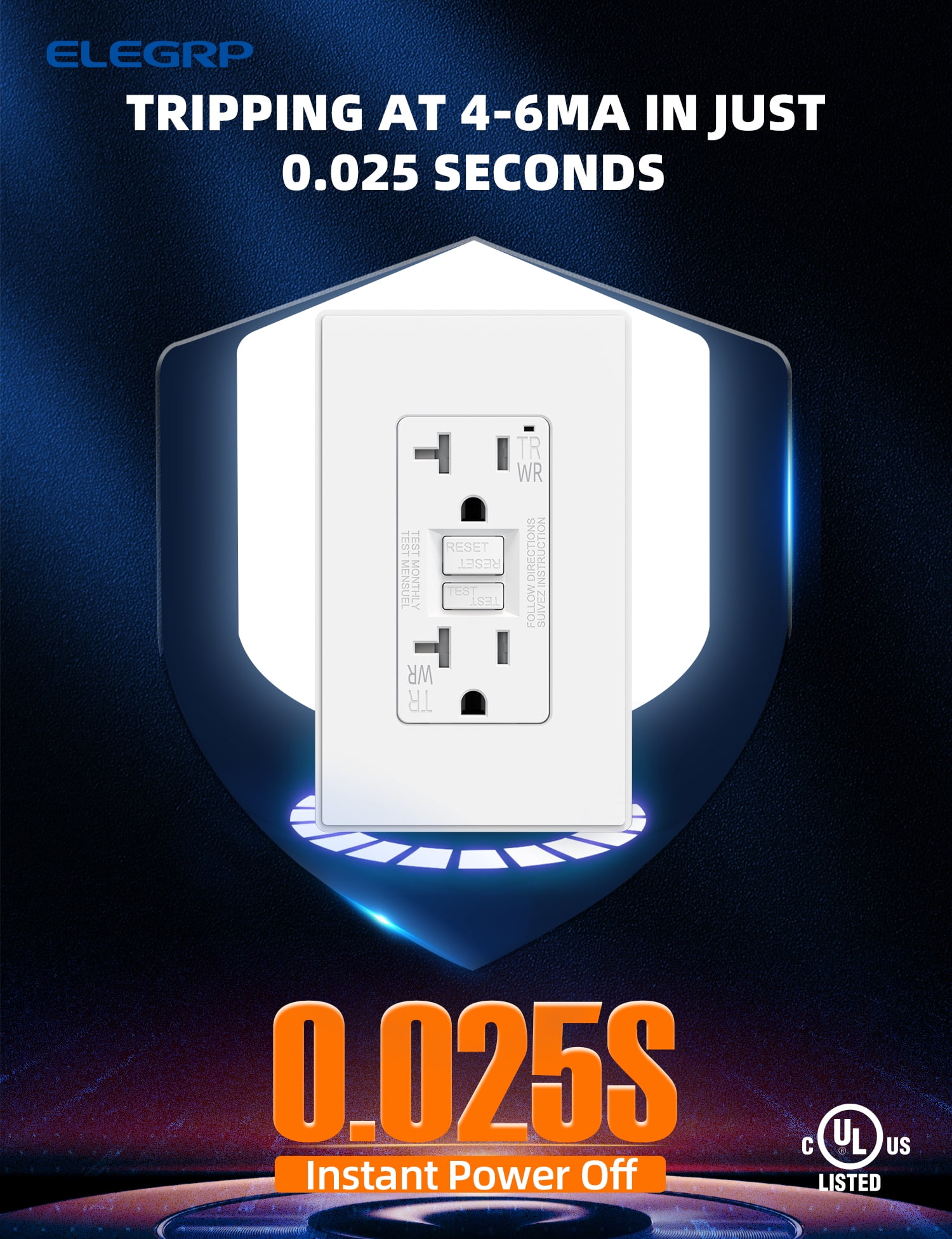 ELEGRP GFCI Outlet Outdoor, 20 Amp Electrical Outlet, Weather & Tamper Resistant GFCI Receptacle, Ground Fault Receptacle with Screwless Wall Plate, UL Listed, White 10PC