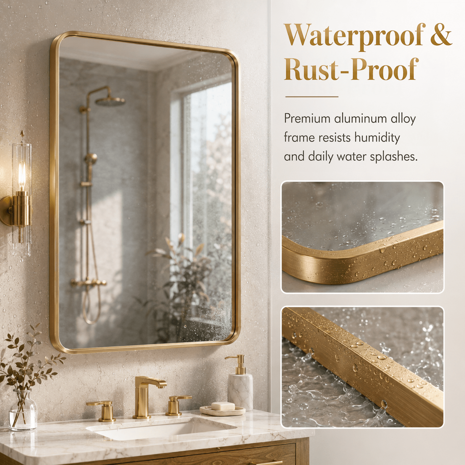 Alvantor Metal Framed Vanity Round Corner Wall Mirrors for Bathroom Sink