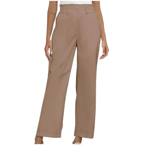 Sinpiling Womens Dress Wide Leg Pants with Pockets Button Elastic High Waisted Trousers Dressy Business Work Casual Solid Loose Straight Long Pant Christmas Outfits