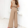 thumbnail image 6 of Maean Women's 2 Piece Outfits Trendy V Neck Short Sleeve Crop Top Wide Leg Long Pants with Pockets Casual Sets, 6 of 7