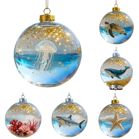 Christmas Decorations 2026 Marine Forest Life Acrylic Ball Ornaments, Handcrafted 2D Animal Christmas Tree Ornaments Nature Holiday Decor Gifts, 2.76 Inch