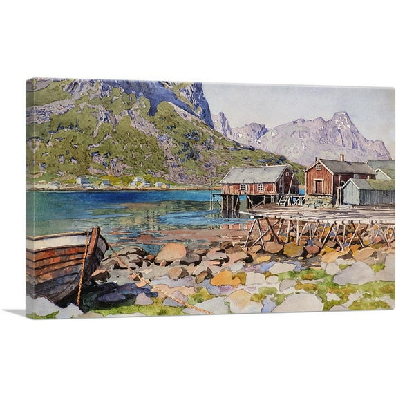 ARTCANVAS Fishing Docks 1918 Canvas Art Print by Gunnar Widforss - Size: 26" x 18" (0.75" Deep)