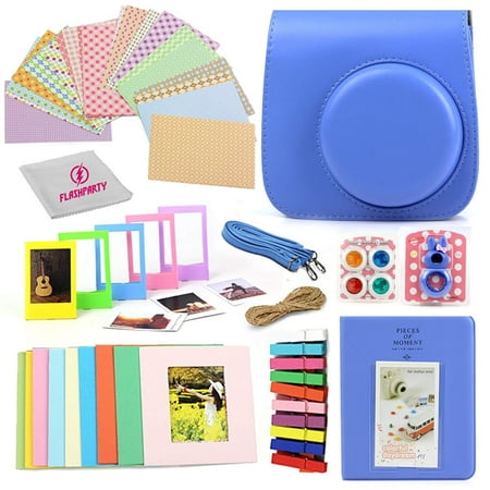Camera Case for Fuji instax Mini 9 and Mini 8 Instant Camera + 40 Assorted Border Stickers + Colorful Picture Frames + Photo Album + Selfie Mirror + 4 Color Filters + More Accessories. (Cobalt (Best Retrica Filters For Selfie)