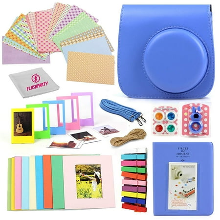 Camera Case for Fuji instax Mini 9 and Mini 8 Instant Camera + 40 Assorted Border Stickers + Colorful Picture Frames + Photo Album + Selfie Mirror + 4 Color Filters + More Accessories. (Cobalt