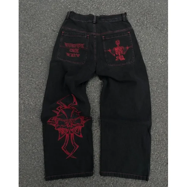 Pantalones vaqueros holgados con estampado de bolsillos exquisitos y originales de moda, pantalones de pierna ancha lavados con diseño de calle de cintura alta estilo retro hip hop Y2K