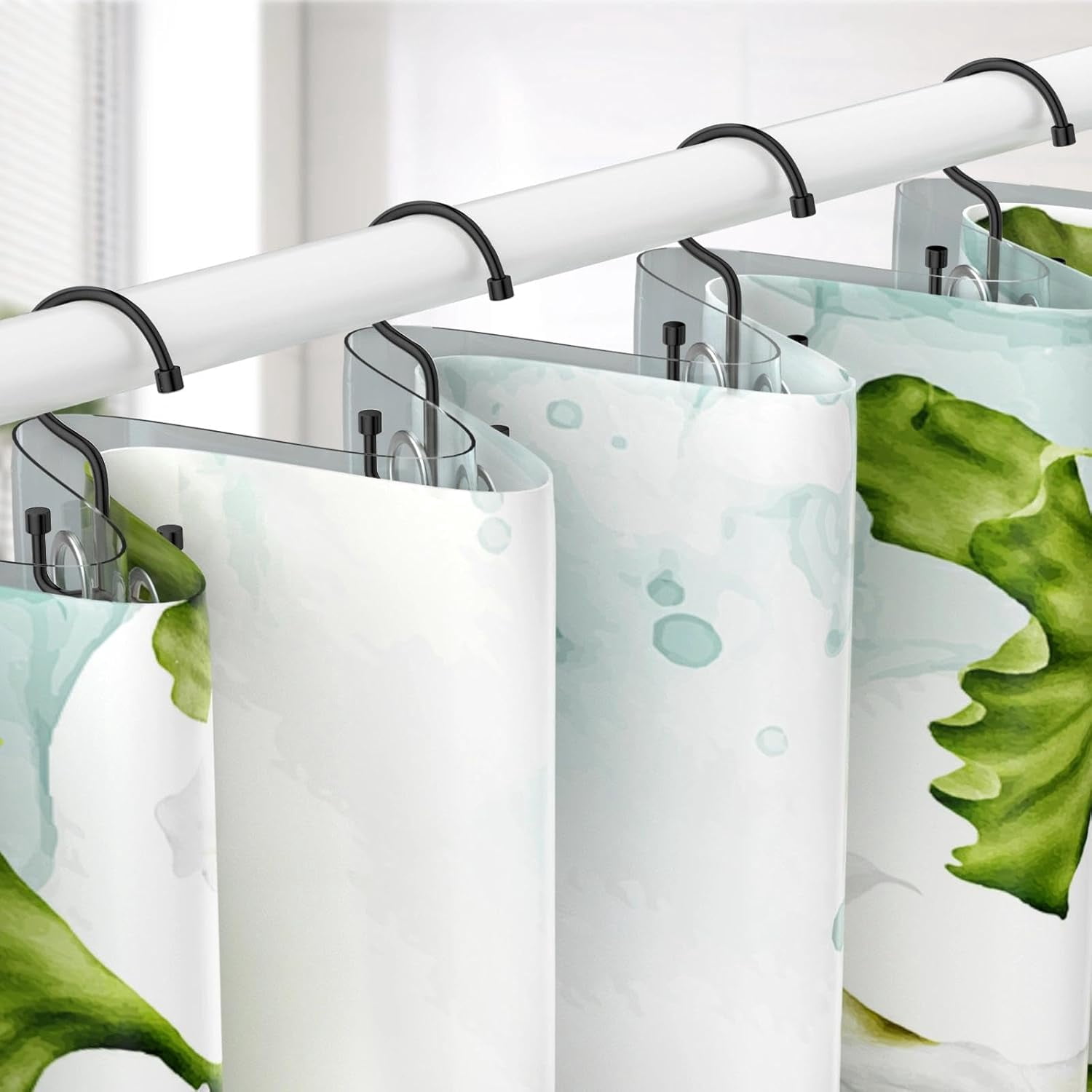 MKEUDQ-Shower Curtain Hooks, Shower Curtain Rings, Durable Black Shower Curtain Hooks Rust Proof, Shower Rings for Curtain, Double Glide Shower Hooks for Shower Curtain, Black, 24 Pack-Cylinders
