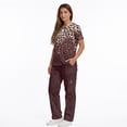 thumbnail image 4 of Yspwyqan Brown Leopard Print Scrub Uniforms for Women, 2 Piece Short Sleeve V-Neck Scrubs, Stretchy Cozy Medical Shirts with Pockets for Vet Dental Medical Nursing, Size 4XL, 4 of 7