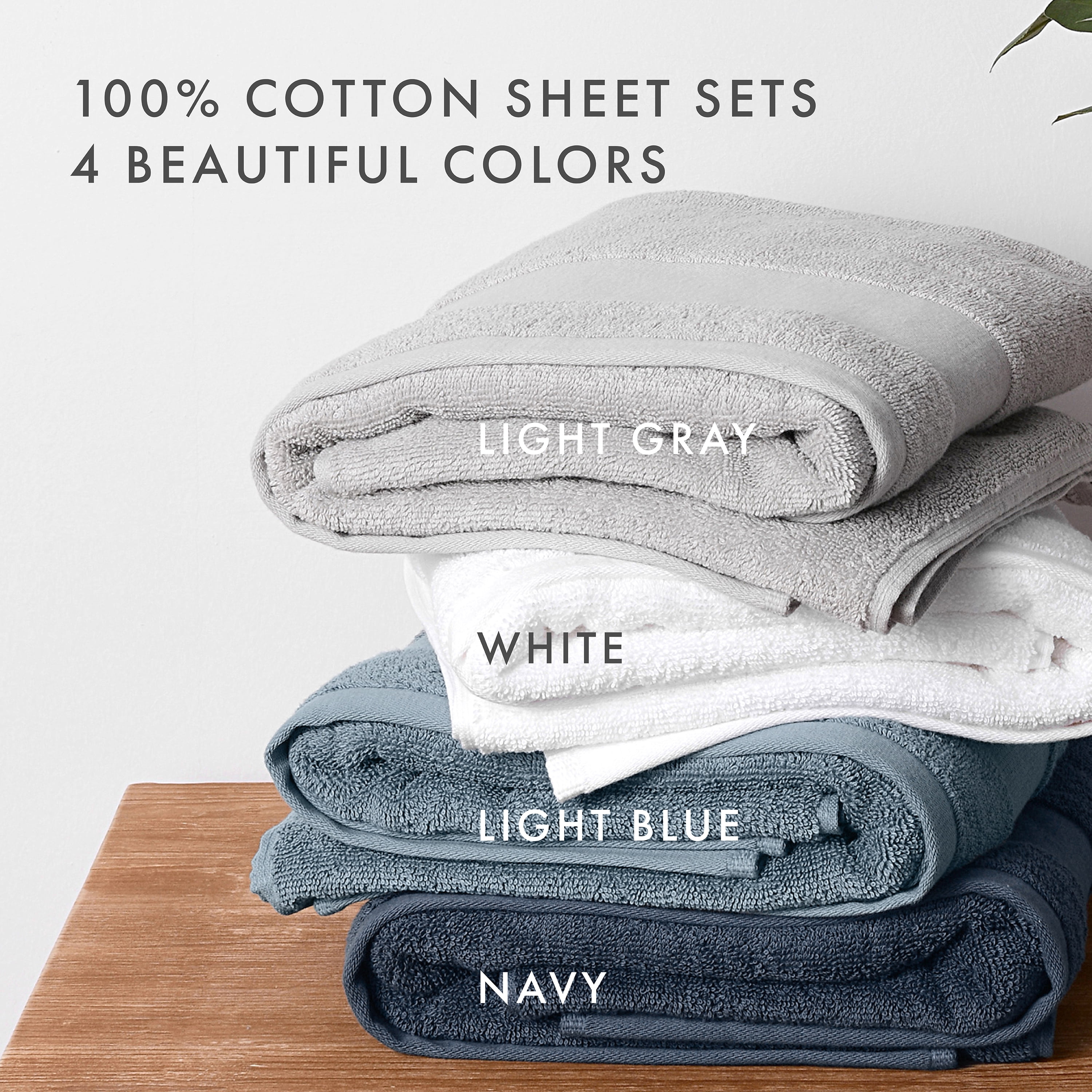 Noble Linens 4 Piece Farmhouse Cotton Bath Towel Set, Navy Blue