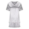 thumbnail image 7 of Diufon Two Piece Homewear for Women V Neck Short Sleeve Tops Elastic Waist Ruffle Hem Shorts Solid Color Sets, 7 of 7