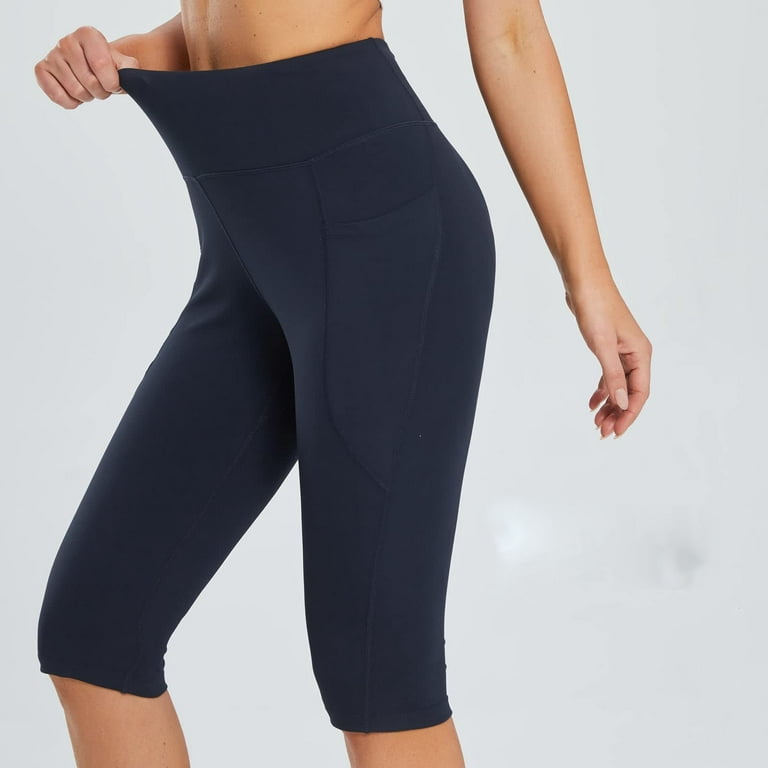 Owordtank Womens Knee Length Workout Pants High Waisted Capri Yoga