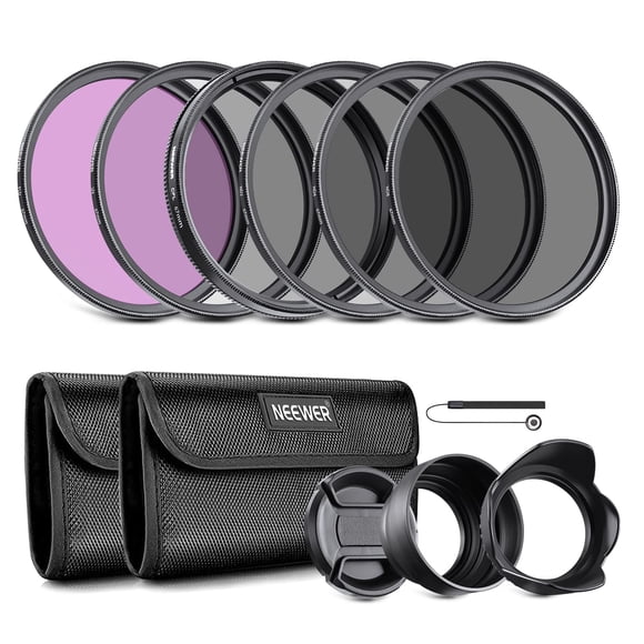 Kit de filtros de lentes NEEWER 67 mm UV CPL FLD ND2 ND4 ND8 con tapa de capucha