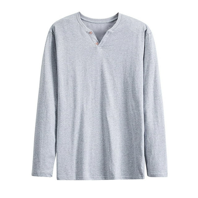 fatyb Mens Long Sleeve Cotton T-Shirts Casual Basic Tee Tops Solid Color Comfort Undershirts for Men