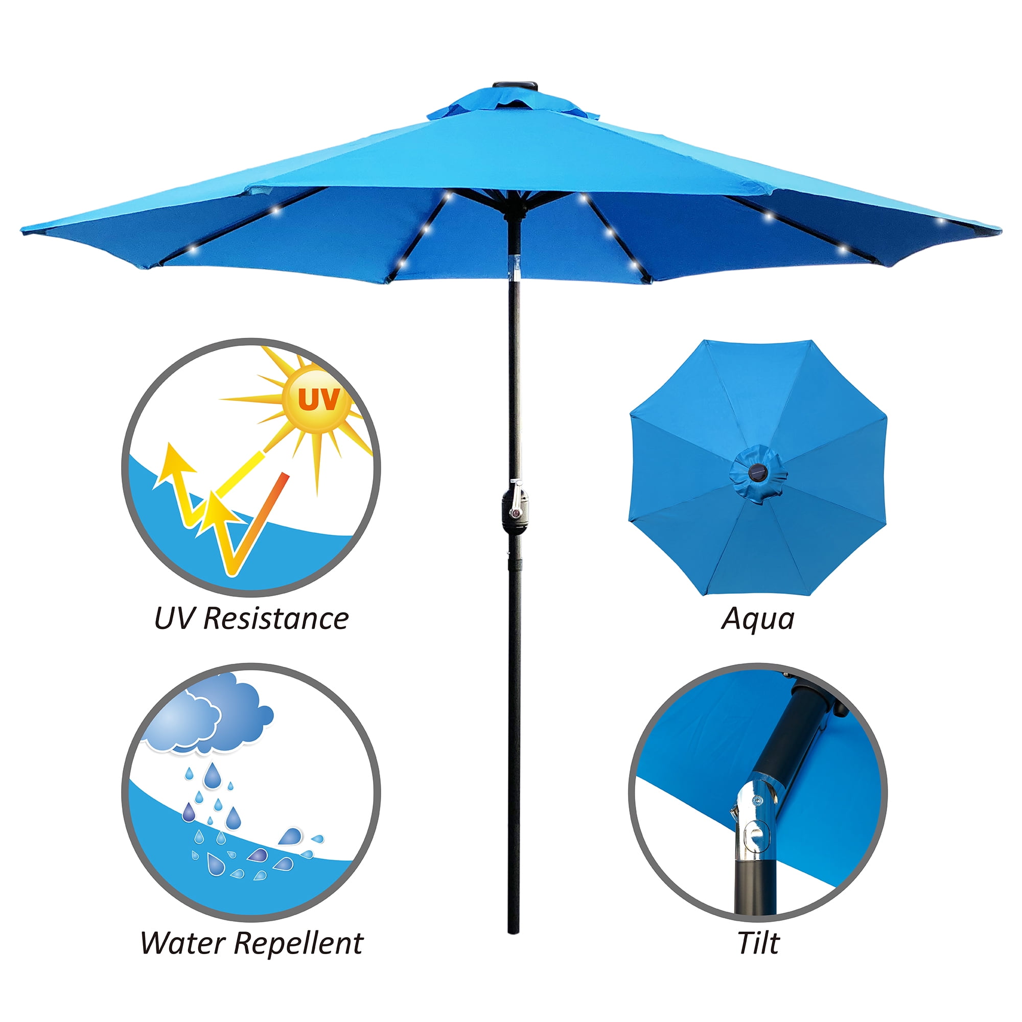 Abble 9 Feet Crank & Tilt Lighted Patio Umbrella-Aqua