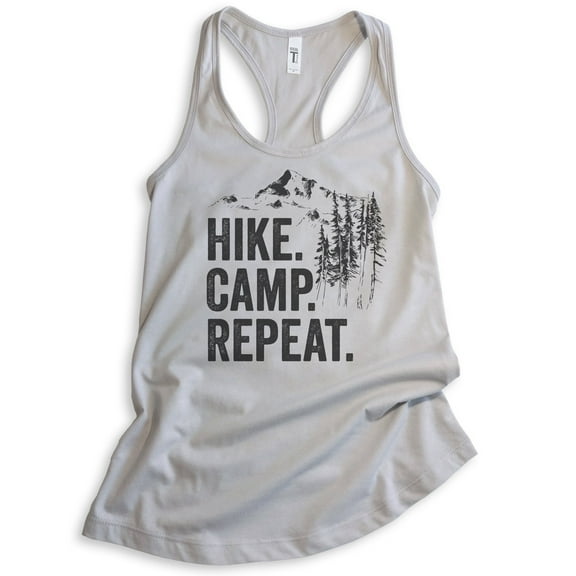 Hike Camp Repeat Tank Top, Ladies Racerback Tank Top, Hike Tank, Hiking Tank, Camping Tank, Camper Tank, Silver Gray, X-Large
