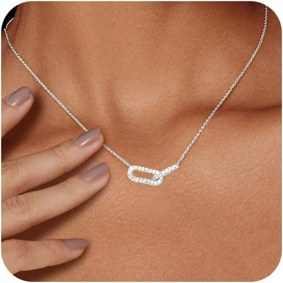 Diamond Pendant Necklace For Women, Dainty Gold Necklace 18K Gold Plated Paperclip Choker Necklaces Cute Open Oval Necklaces Simple Gold Necklace Jewelry Gifts For Women Trendy[o5745]