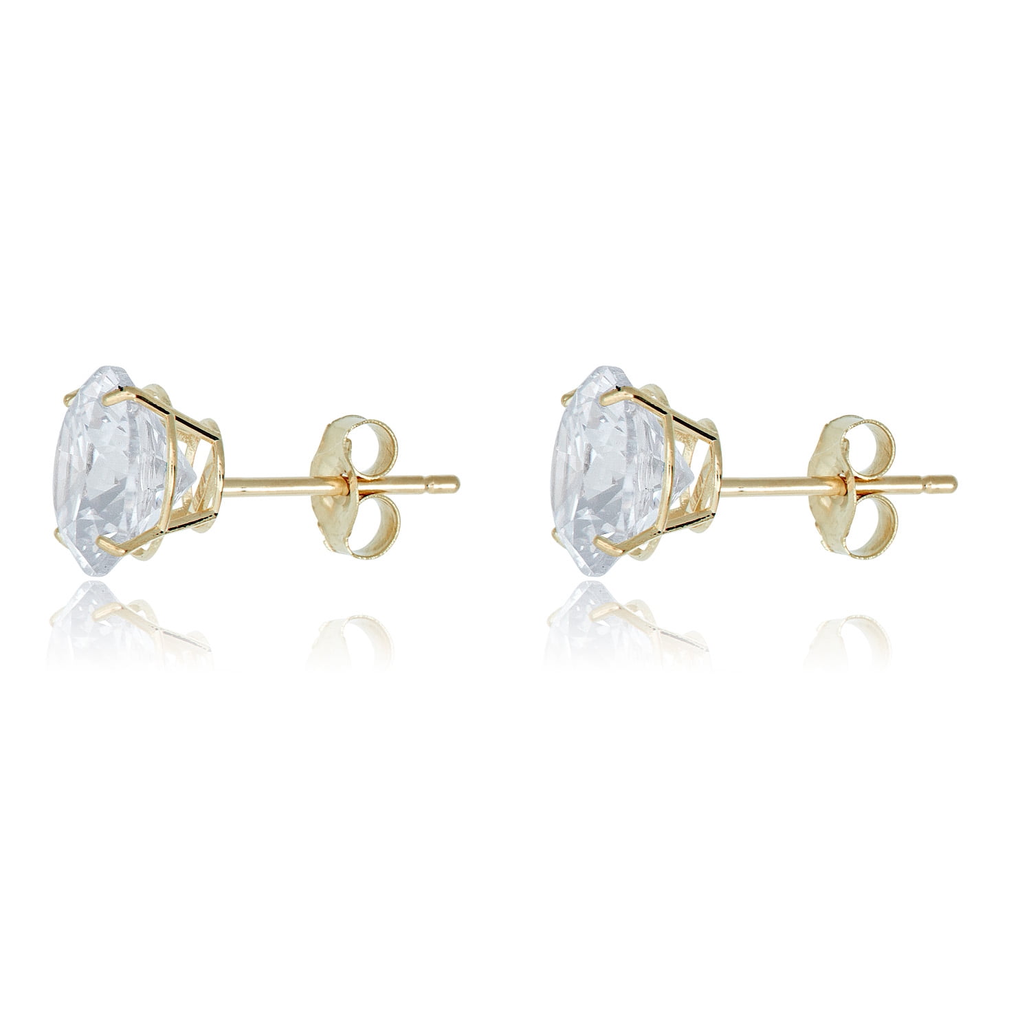 AVORA 10K Yellow Gold 7mm Round Simulated Diamond CZ Stud Earrings