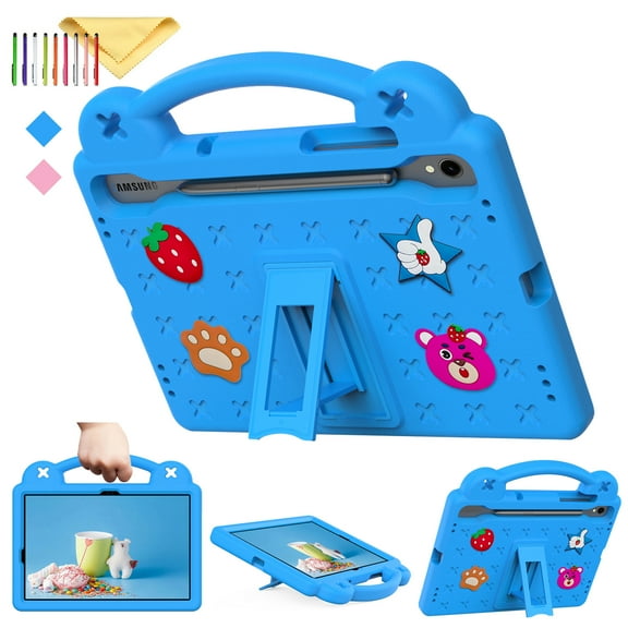 SaniMore Kids Case for Samsung Galaxy Tab S9/S8/S7 11.0 inch, EVA Shockproof Rotate Handle Folding Stand Cute Bear Cover for Boys Girls for Galaxy Tab S9 11" 2023 SM-X710/X716B/X718U (Blue)