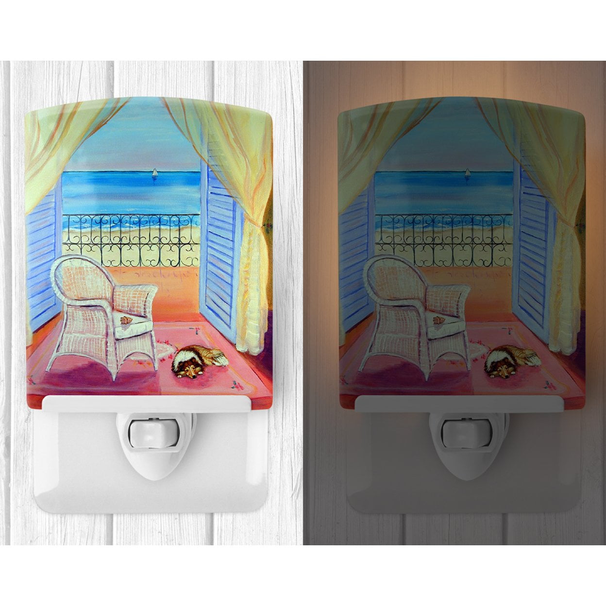 Caroline's Treasures 7186CNL Sheltie waiting on Mom Ceramic Night Light, 6x4x3", multicolor