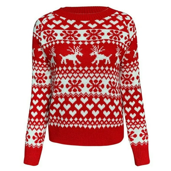 TJAZFJPA Womens Sweaters 2024 Cool Women's Christmas Jacquard Snowflake and Deer Print Winter Round Neck Long Sleeved Pullover Loose Knit Sweater Womens Sweaters Trendy Off the Shoulder