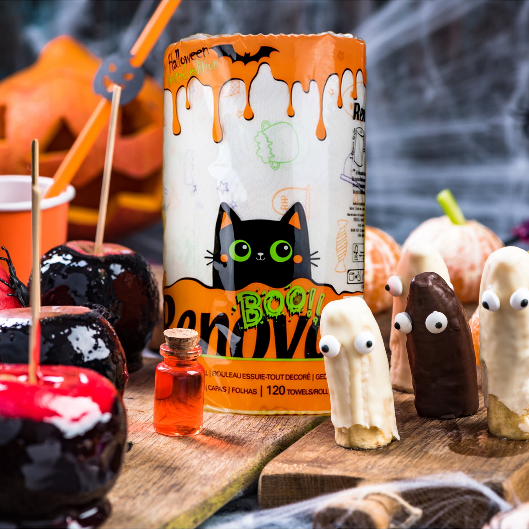 Renova Halloween Paper Towels, 3 Rolls, 120 Sheets Per Roll
