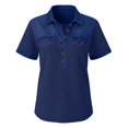 thumbnail image 5 of YVNAURA Women Casual Summer Tops 2026 Denim Patchwork Short Sleeve Blouse Button Front Loose Fit Shirt Collar Cute Spring Outfits for Women Trendy Summer Clothes Vacation Boho Going Out, Navy,S, 5 of 5