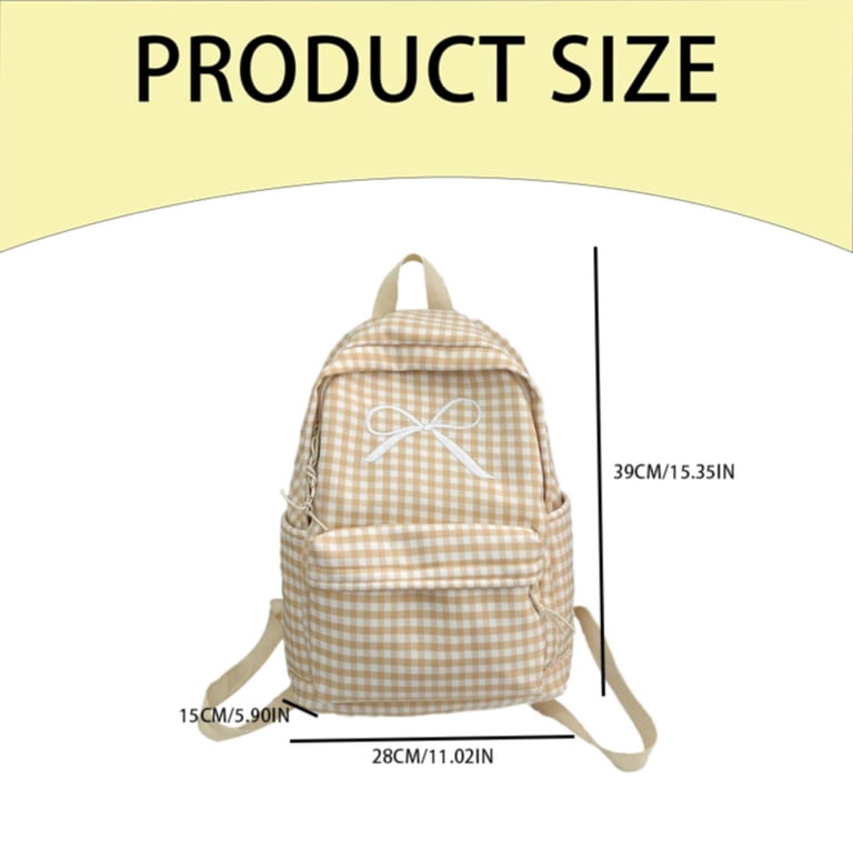 Cute Checkered Kawaii Backpack - Aesthetic Laptop Bookbag For College, Daypack With Pendant
