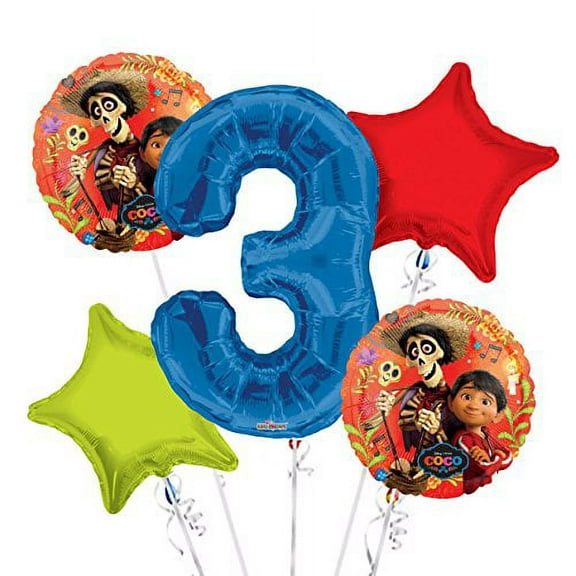 Coco Hector Balloon Bouquet 3rd Birthday 5 pcs - Party Supplies