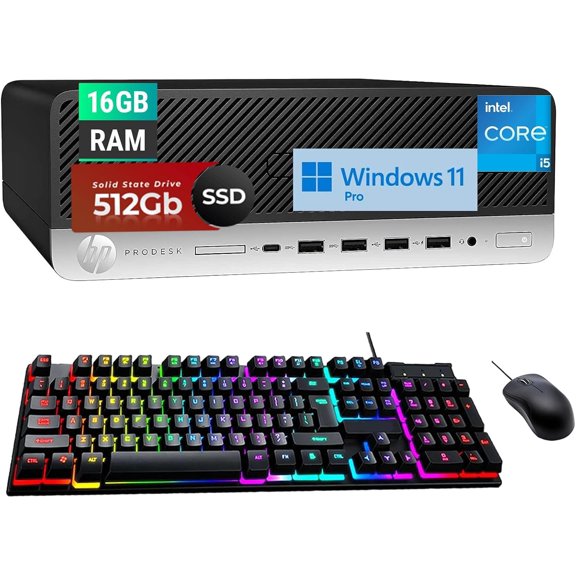 Restored HP Desktop PC, Core i5-9500, 16G RAM, 512G SSD, Keyboard Mouse, WiFi, BT, Windows 11 Pro (Refurbished)
