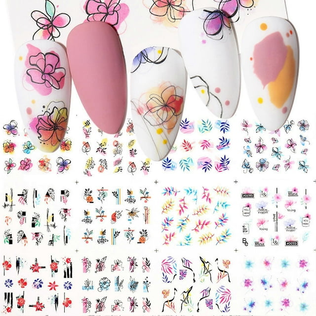 12Pcs/Set Nail Stickers Manicure Stencil Stickers Nail Art Stickers Adhesive Foils DIY Decoration