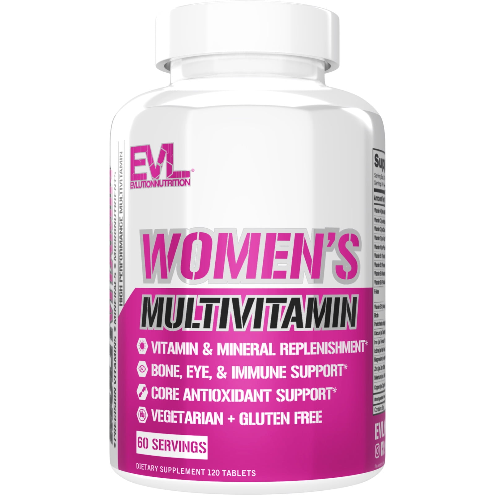 Multivitamin for Women - EVL Women's Multivitamin Supplement - Antioxidant Immune Support - Hair, Skin, and Nails Vitamins - Evlution Nutrition Multivitamin Vegetarian, Gluten-Free 120ct Tablets