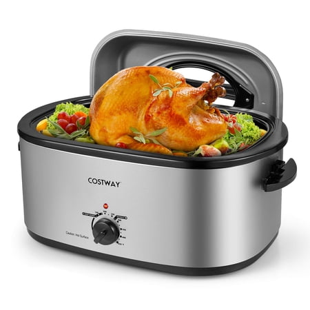Costway 26 QT Electric Roaster Oven with Visible & Self-Basting Lid, Removable Pan & Rack Silver