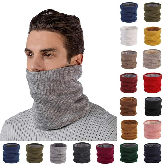 Holiday Gifts! Titcea Unisex Neck Gaiter Double-Layer Solid Color Wind Protection Knitted Neck Warmer Thick Scarf for Men Women